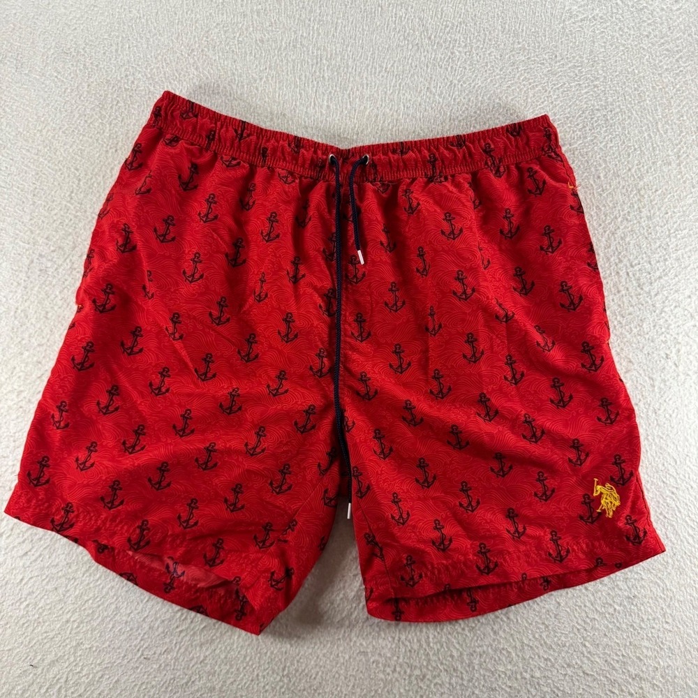 US Polo Assn Swim Trunks XL Red Anchor Print Nautical Board Shorts Beachwear